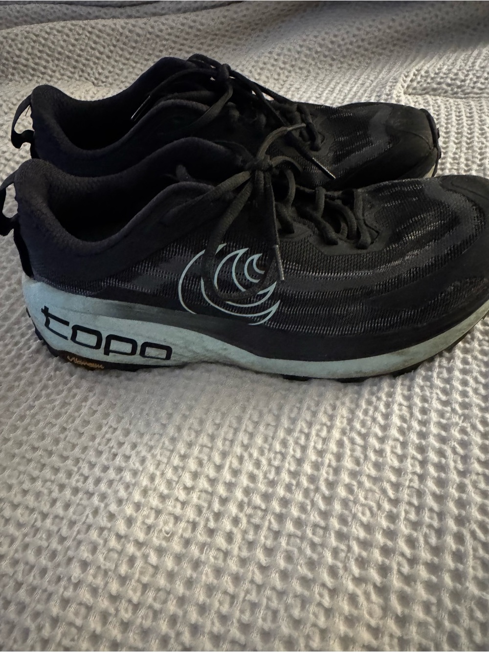 Topo Athletic Women’s Black Running Shoes with Light Blue Midsole